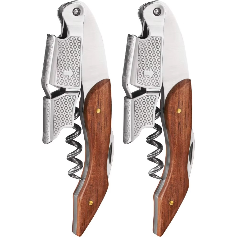 Cork Screw Lever - 耐久性のあるステンレス鋼と木製のコルク抜き、多機能スプリング式ダブルレバーソムリエワインオープナー、旅行、ホームバー用