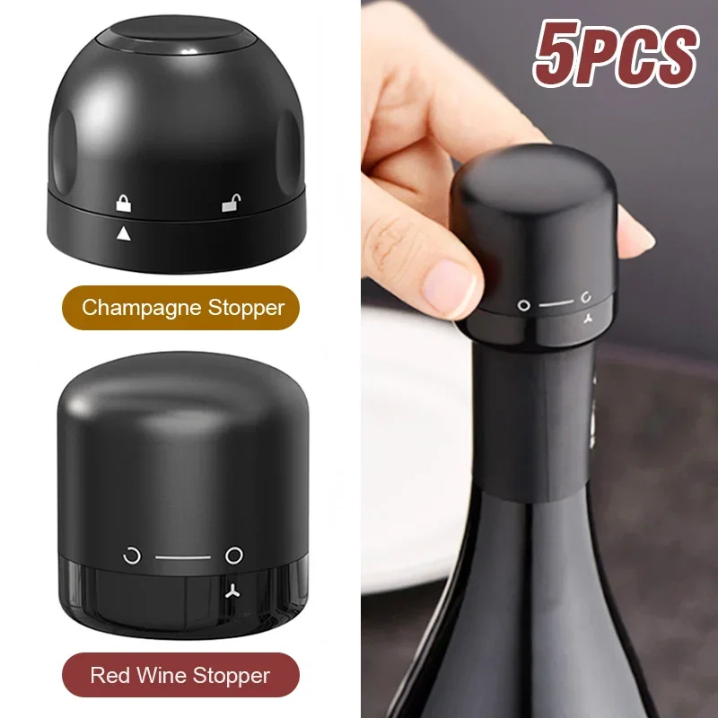 Wine Stopper Vacuum - 1/5 個真空密封ワインボトルプラグシャンパンストッパー漏れ防止と新鮮なボトルキャップワインコルクバーアクセサリー用品