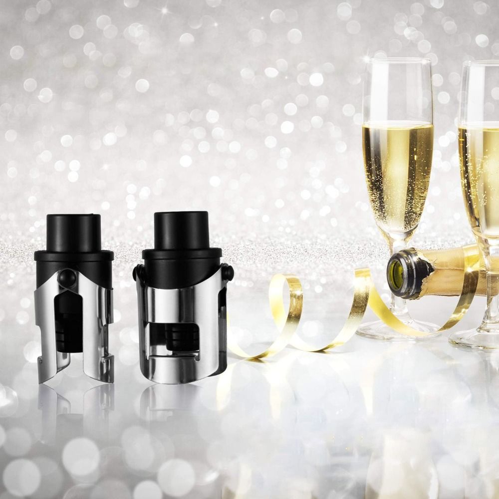 Wine Stopper Vacuum - 2個入り内蔵圧力ポンプ付き真空シャンパンストッパー、タイムスタンプ付き再利用可能ワインストッパー、二重耳デザイン