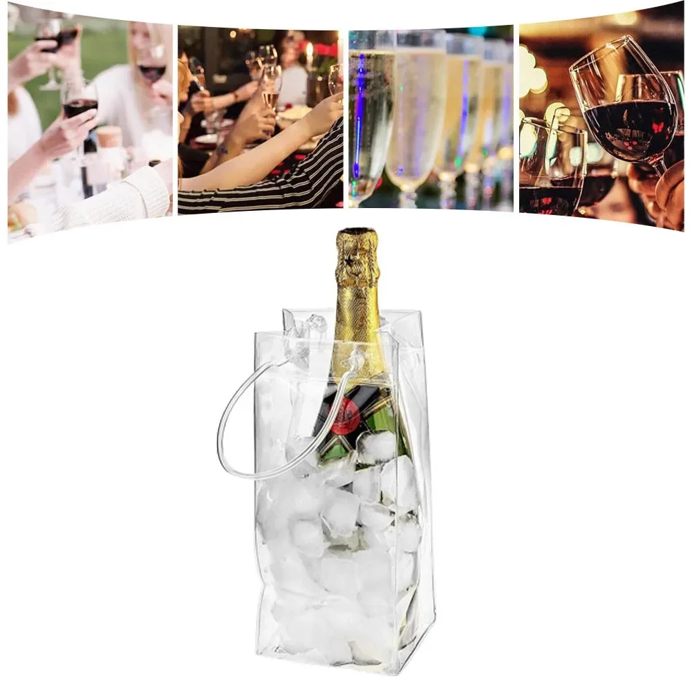 Wine Beer Liquor - PVC製漏れ防止アイスバッグ ビールクーラーバッグ ポータブル酒類冷却ツール 1個 透明アイスバッグ ワイン