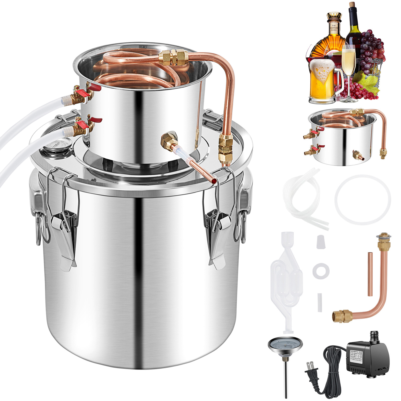 Wine Beer Liquor - SucceBuy 50L アルコール蒸留器 ステンレス製 水アルコール蒸留器 コンデンサー付き