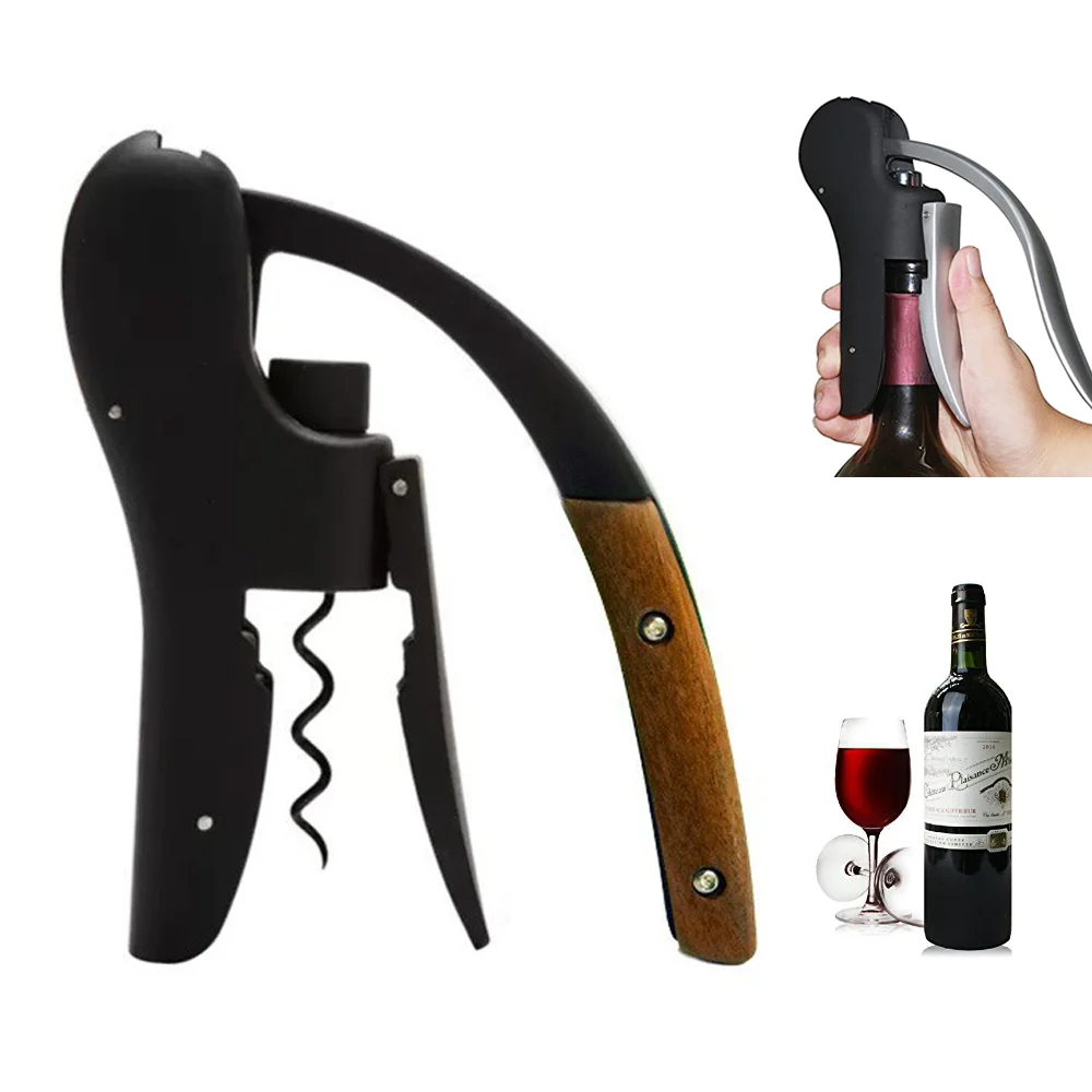 Cork Screw Lever - グースネックワインオープナー-手動レバーポンプコルクスクリュー垂直デザインフォイルカッター＆ABS木製ハンドルギフト（結婚式、ホームバー、ソムリエ向け）