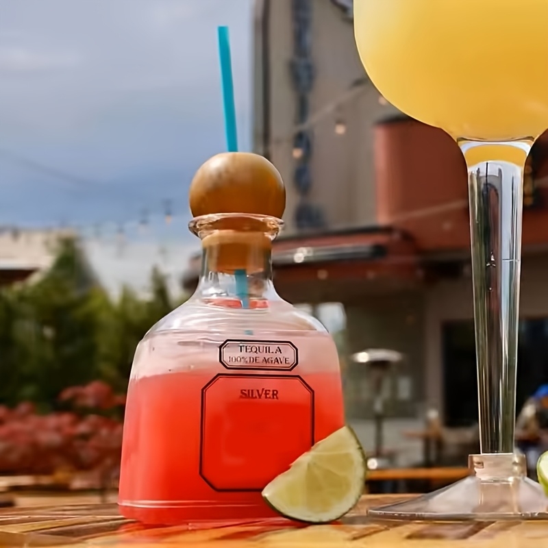 Wine Beer Liquor - 375mlテキーラボトル 再利用可能なカップ ストローコルク付き アクリル製空の酒瓶 シャンパン ワイン