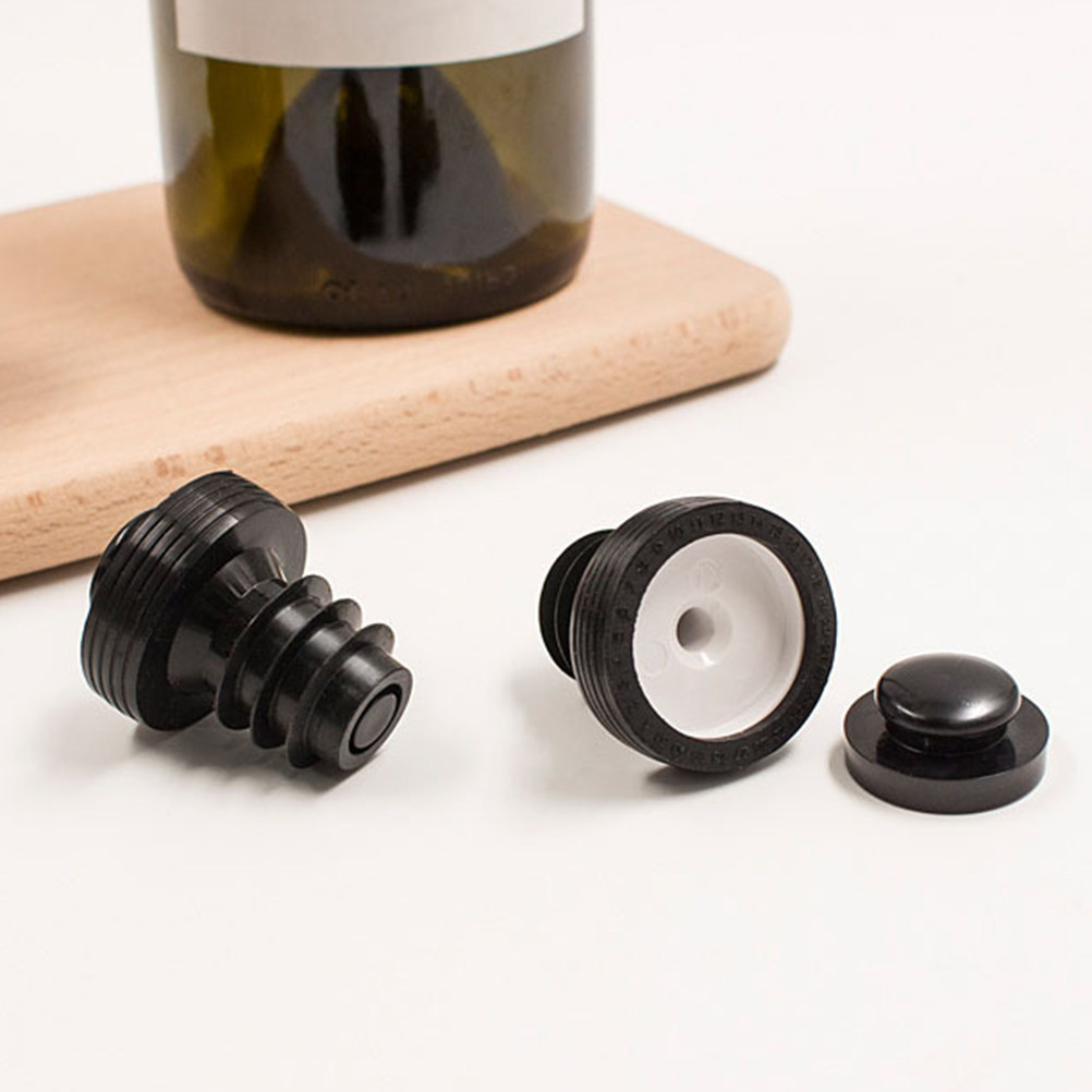 Wine Stopper Vacuum - プレミアム食品グレードシリコン製ワインボトルストッパー、赤ワイン、ビール、サイダー、ソーダ、醤油ボトル用真空シーラー（ブラック）