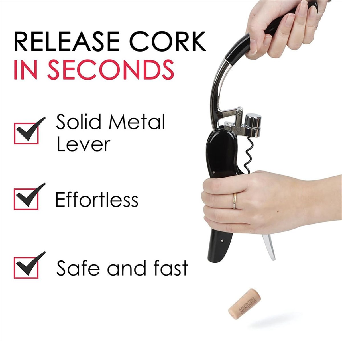Cork Screw Lever - A24I ステンレス鋼ワインボトルオープナー、内蔵フォイルカッターデザイン付き垂直レバーコルク抜き、手動コルク抜き ブラック