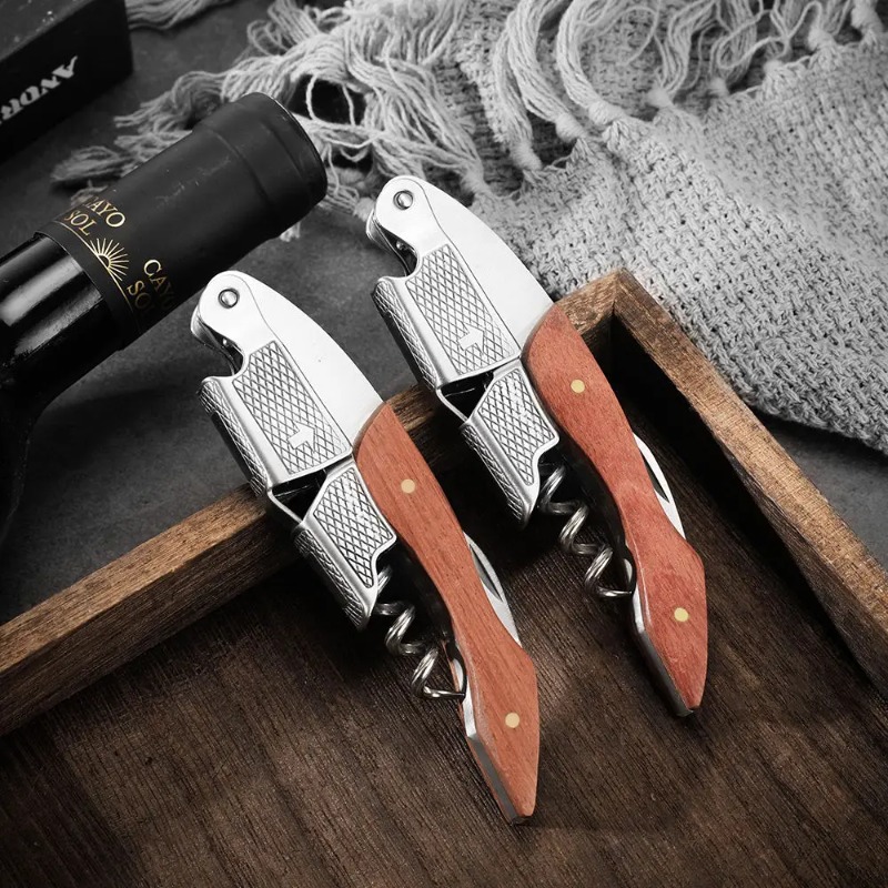 Cork Screw Lever - ステンレス鋼と木製1個入りソムリエウェイターコルクスクリュー、スプリング式ダブルレバーワインオープナー、バーテンダーアクセサリー