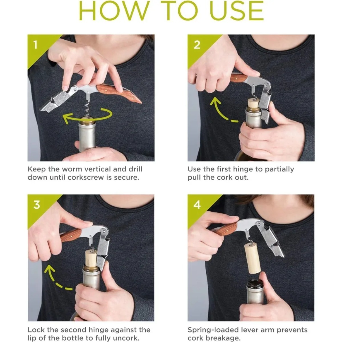 耐久性のあるステンレス鋼と木製のコルク抜き、多機能スプリング - Cork Screw Lever のレビューと価格