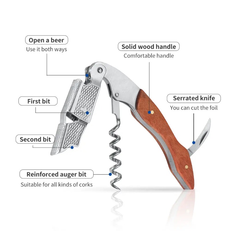 ステンレス鋼と木製1個入りソムリエウェイターコルクスクリュー - Cork Screw Lever のレビューと価格