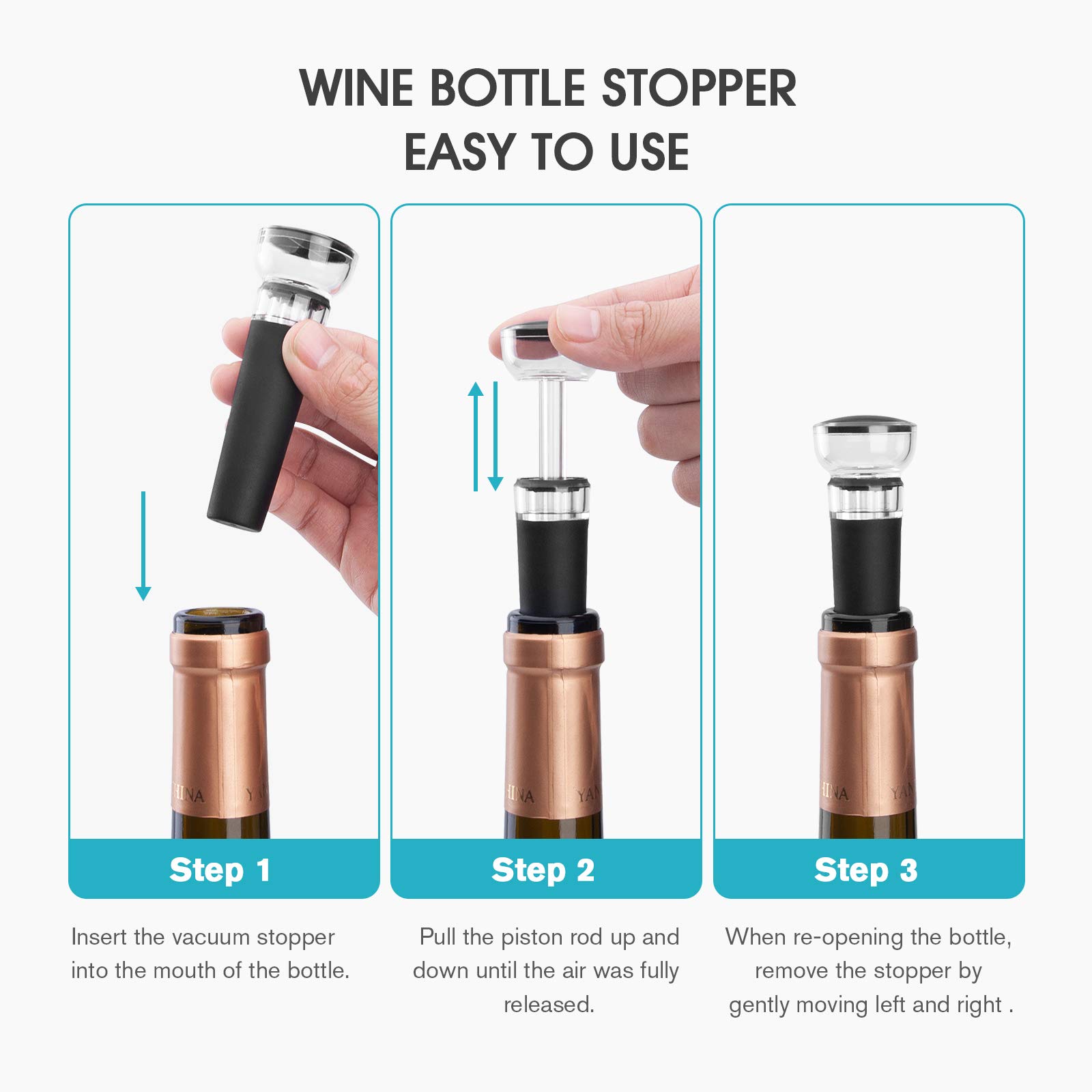 4個入りワインストッパー、内蔵真空ポンプ付き、食品に安全なシ - Wine Stopper Vacuum のレビューと価格