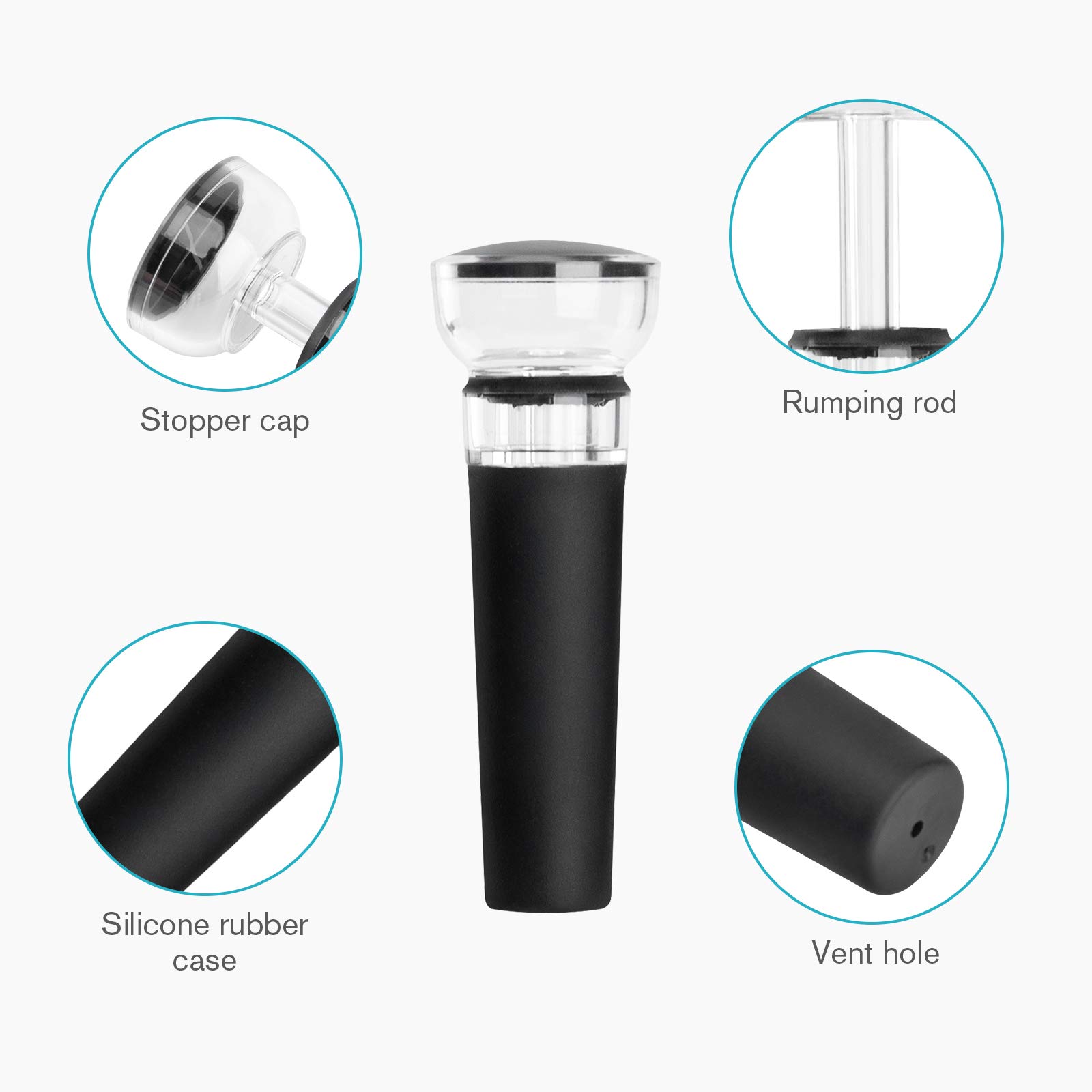 4個入りワインストッパー、内蔵真空ポンプ付き、食品に安全なシ - Wine Stopper Vacuum のレビューと価格